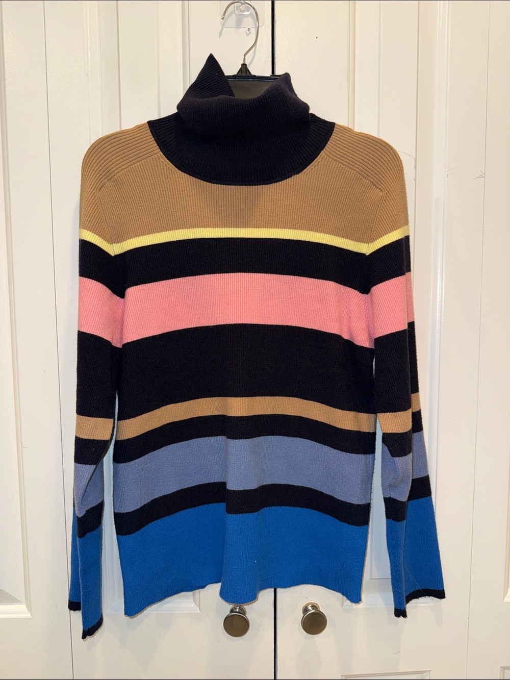 Striped Turtleneck Sweater in Black, Pink, Blue